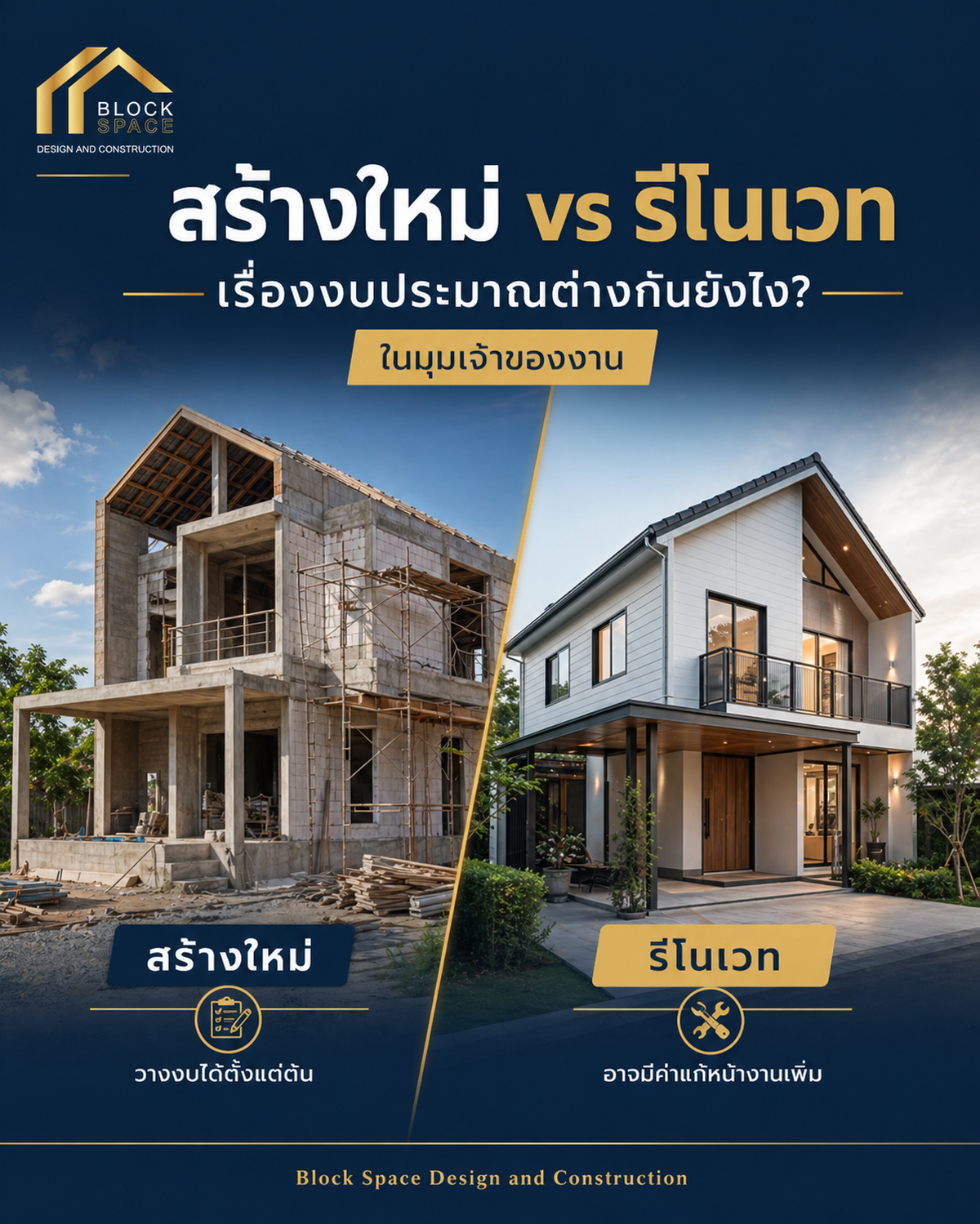 สร้างใหม่ vs รีโนเวท ต่างกันตรงไหนในมุมเจ้าของงาน | Block Space